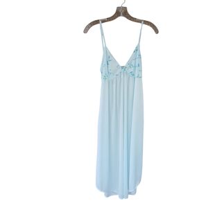 Sinderella Light Blue Floral Bodice Semi Sheer Midi Length Nightgown Size XL